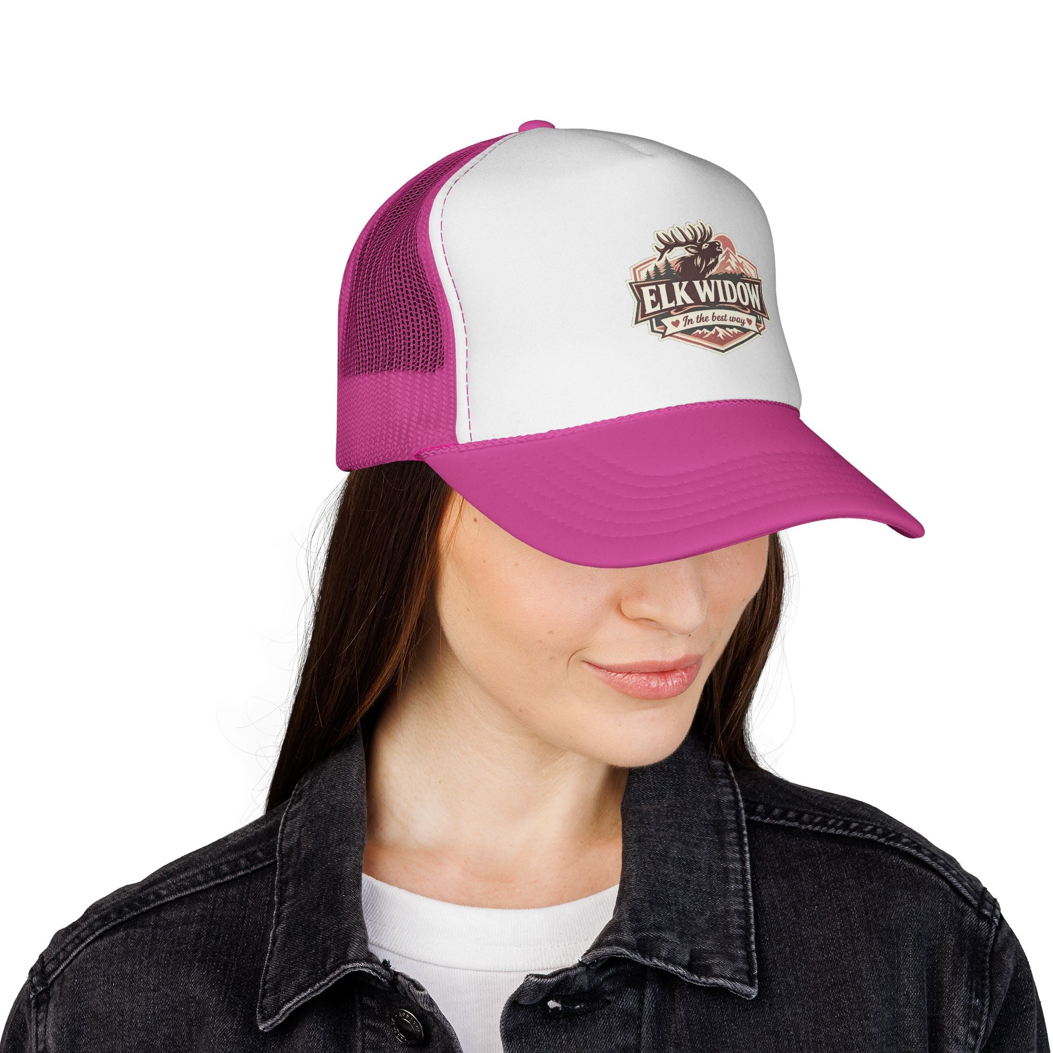 Elk Widow logo Trucker Cap | Pink mesh trucker hat