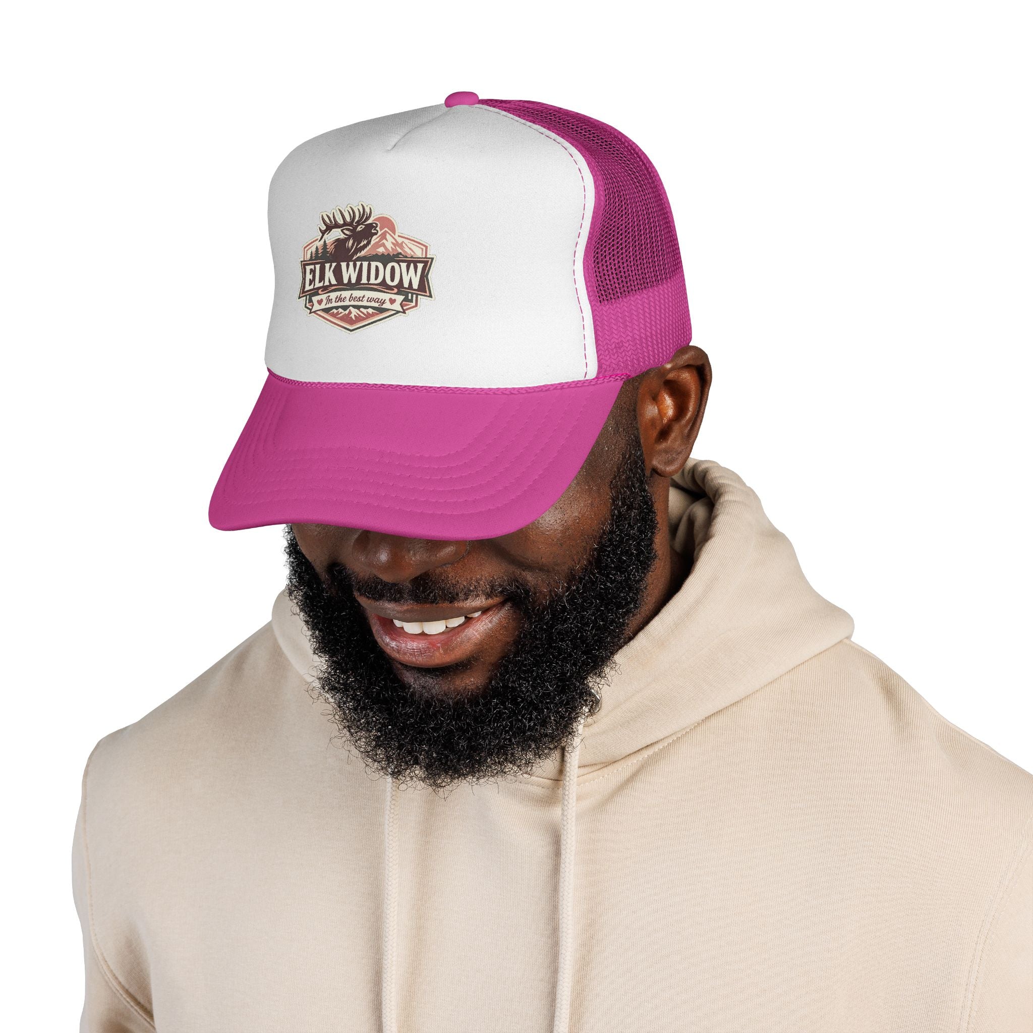 Elk Widow logo Trucker Cap | Pink mesh trucker hat