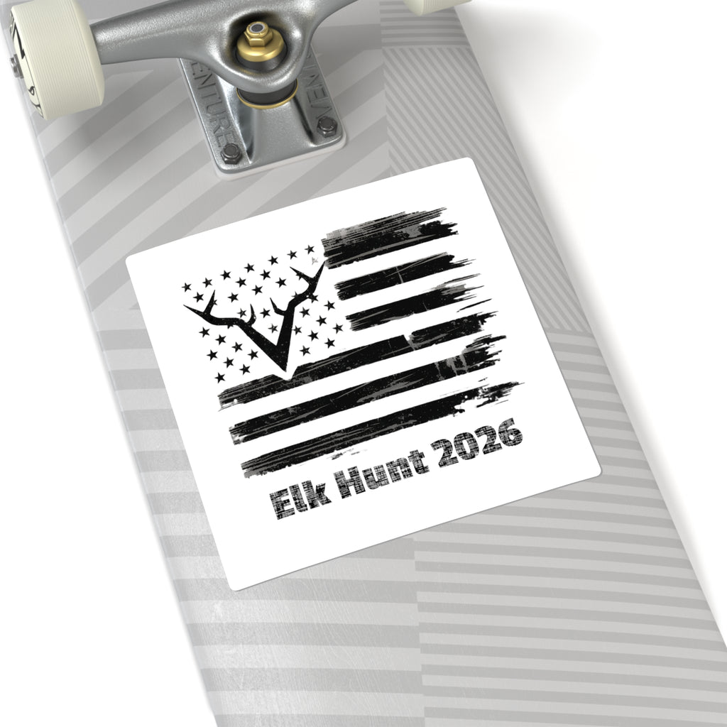 Elk Hunt 2026 Flag Square Sticker | Hunting Antlers Sticker