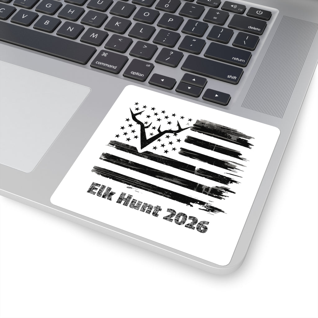 Elk Hunt 2026 Flag Square Sticker | Hunting Antlers Sticker