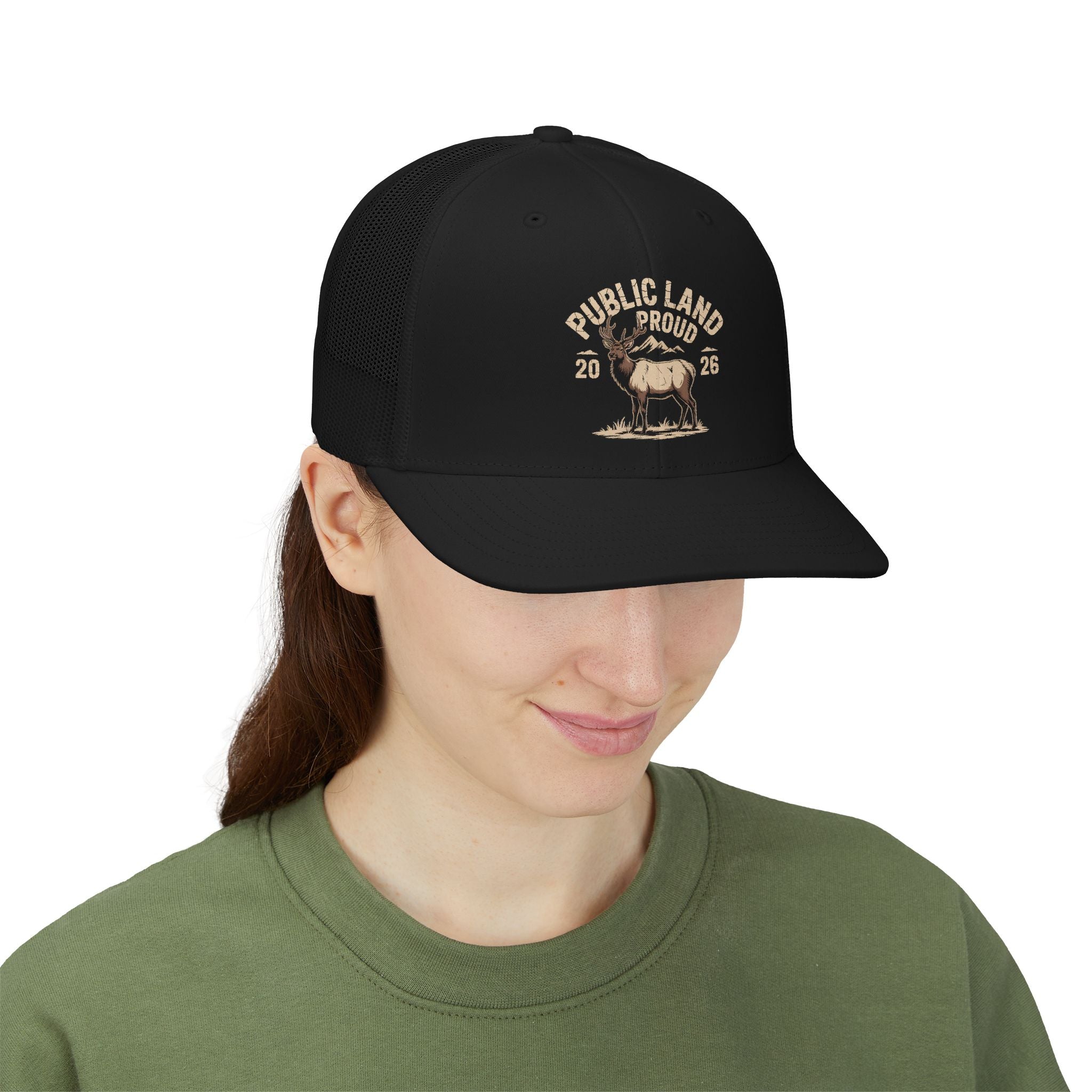 Public Land Proud Elk Patch Snapback Cap | Trucker Hat, Outdoor Hunting Style