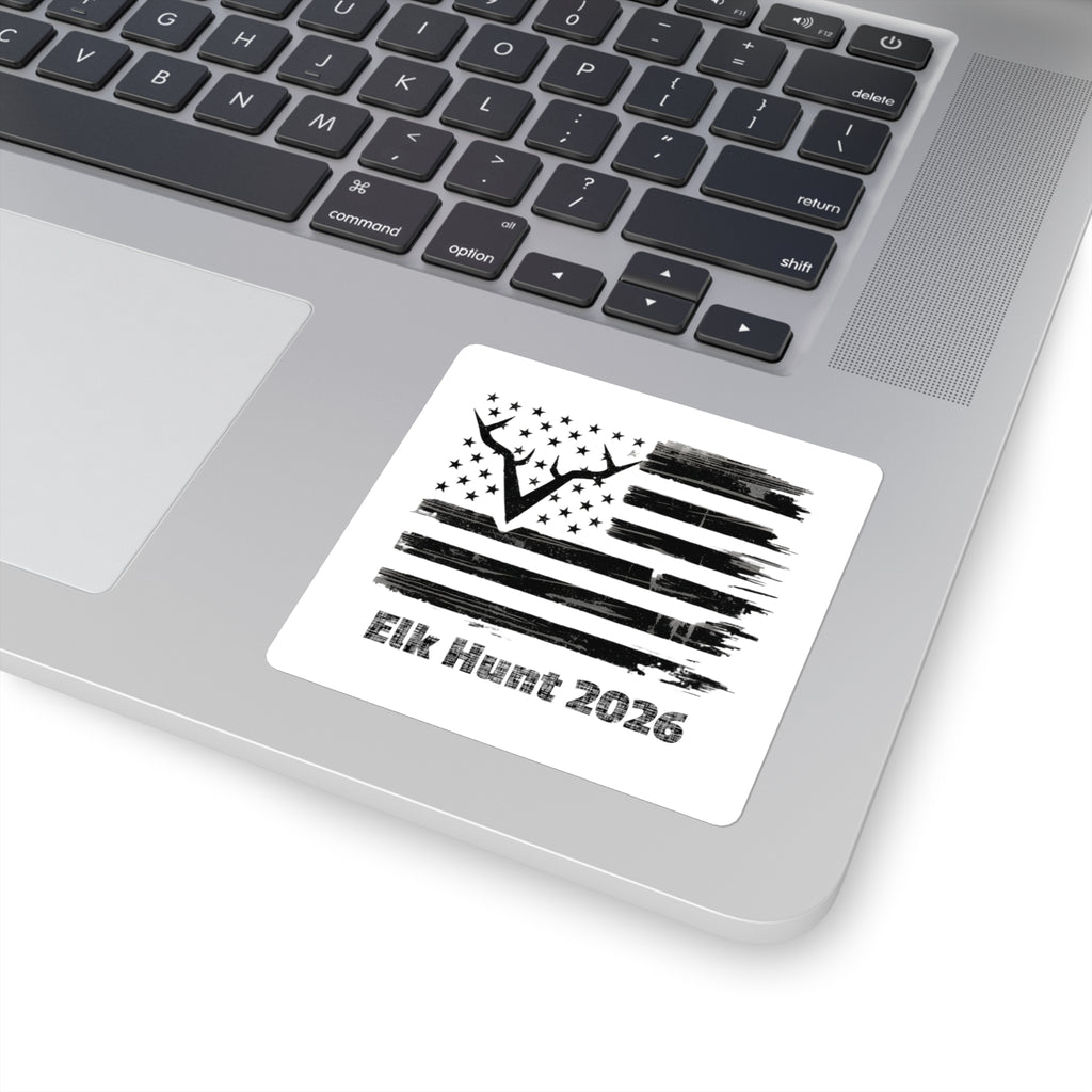 Elk Hunt 2026 Flag Square Sticker | Hunting Antlers Sticker