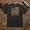 Elk Hunt 2026 T-Shirt — Rustic American Flag Antler Graphic