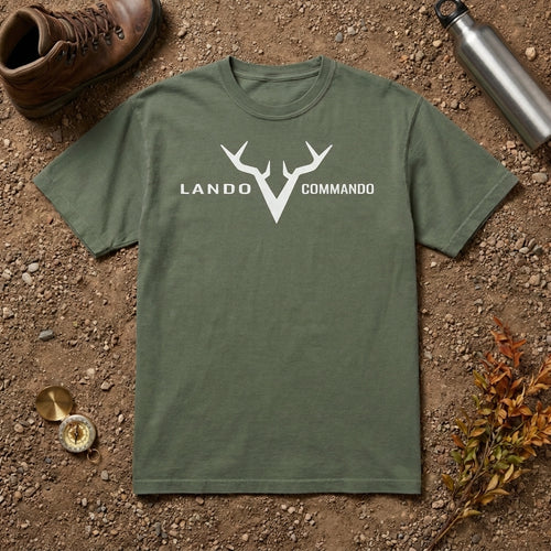 Antler V Logo Lando Commando T-Shirt | Graphic Tee, Deer Antlers (light grey)