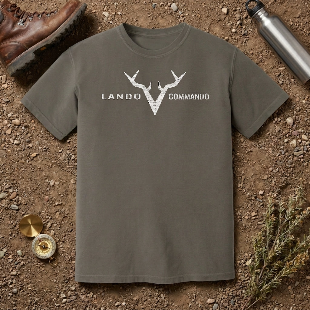 Antler V Logo Lando Commando T-Shirt | Graphic Tee, Deer Antlers (light grey)