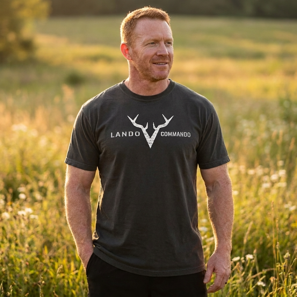 Antler V Logo Lando Commando T-Shirt | Graphic Tee, Deer Antlers (light grey)