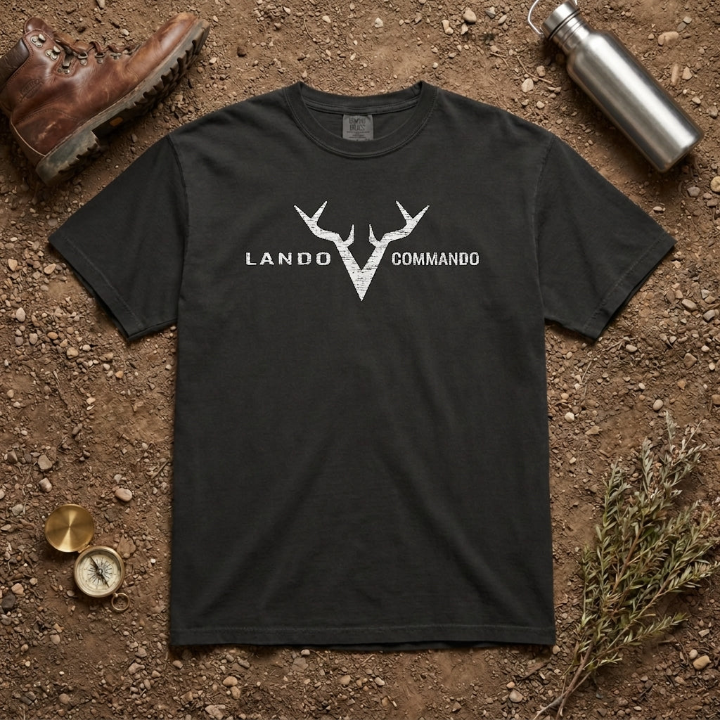Antler V Logo Lando Commando T-Shirt | Graphic Tee, Deer Antlers (light grey)