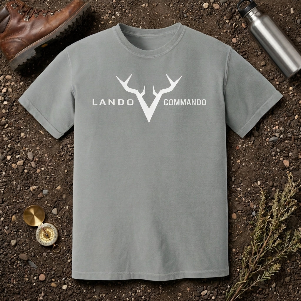 Antler V Logo Lando Commando T-Shirt | Graphic Tee, Deer Antlers (light grey)