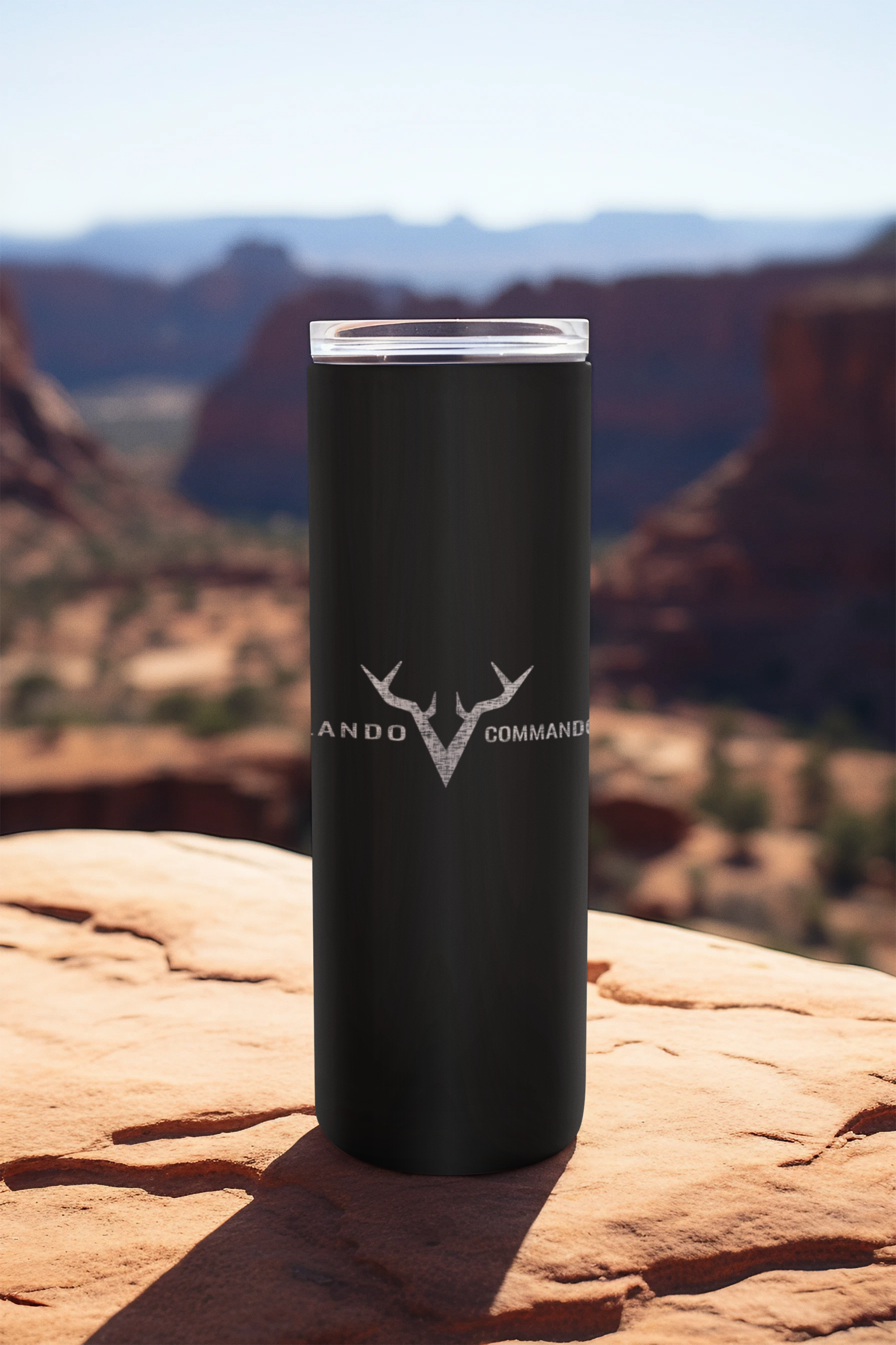 Lando Commando | Skinny Tumbler, 22oz | Light Grey text