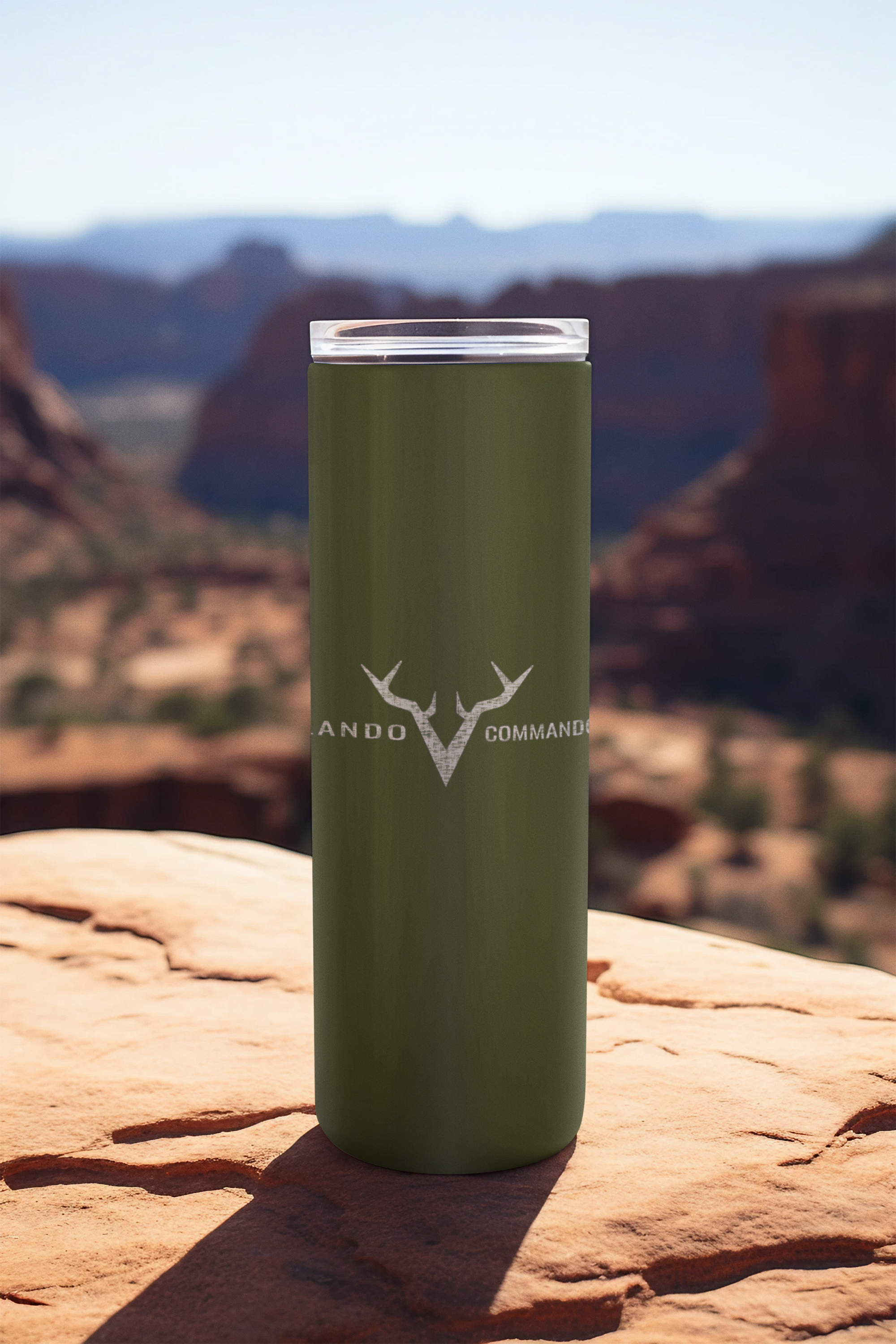 Lando Commando | Skinny Tumbler, 22oz | Light Grey text