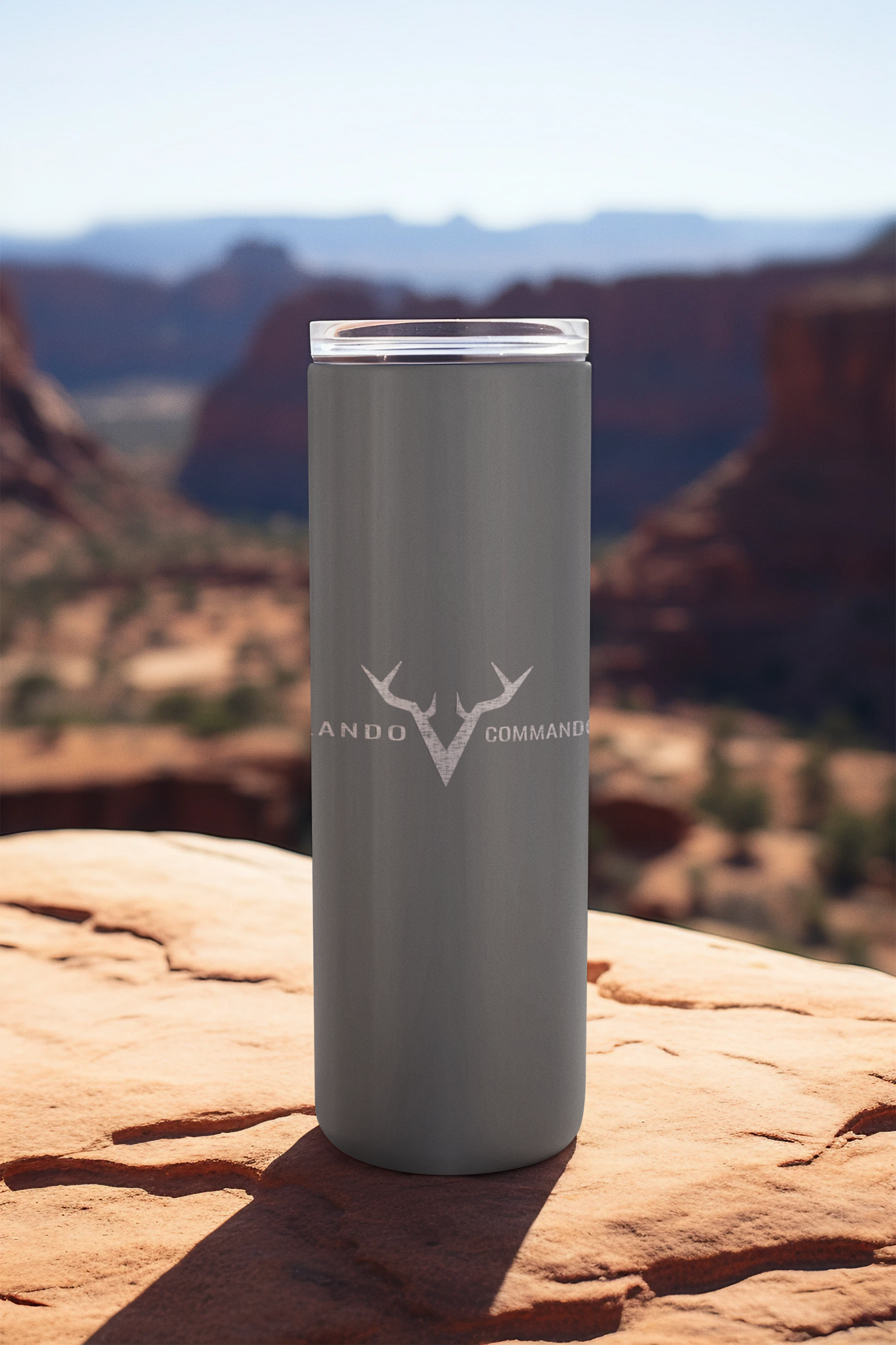 Lando Commando | Skinny Tumbler, 22oz | Light Grey text