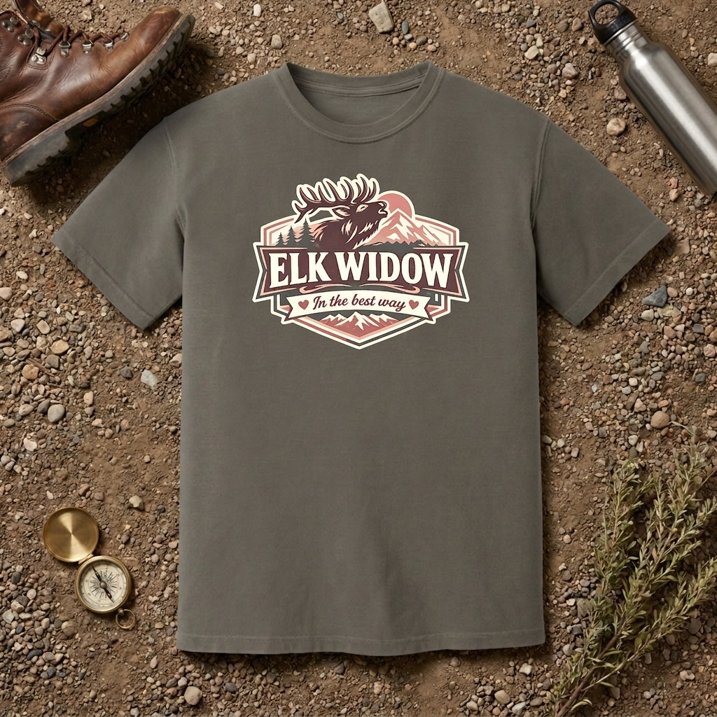 Elk Widow badge graphic T-Shirt | Elk hunter design, mountain logo