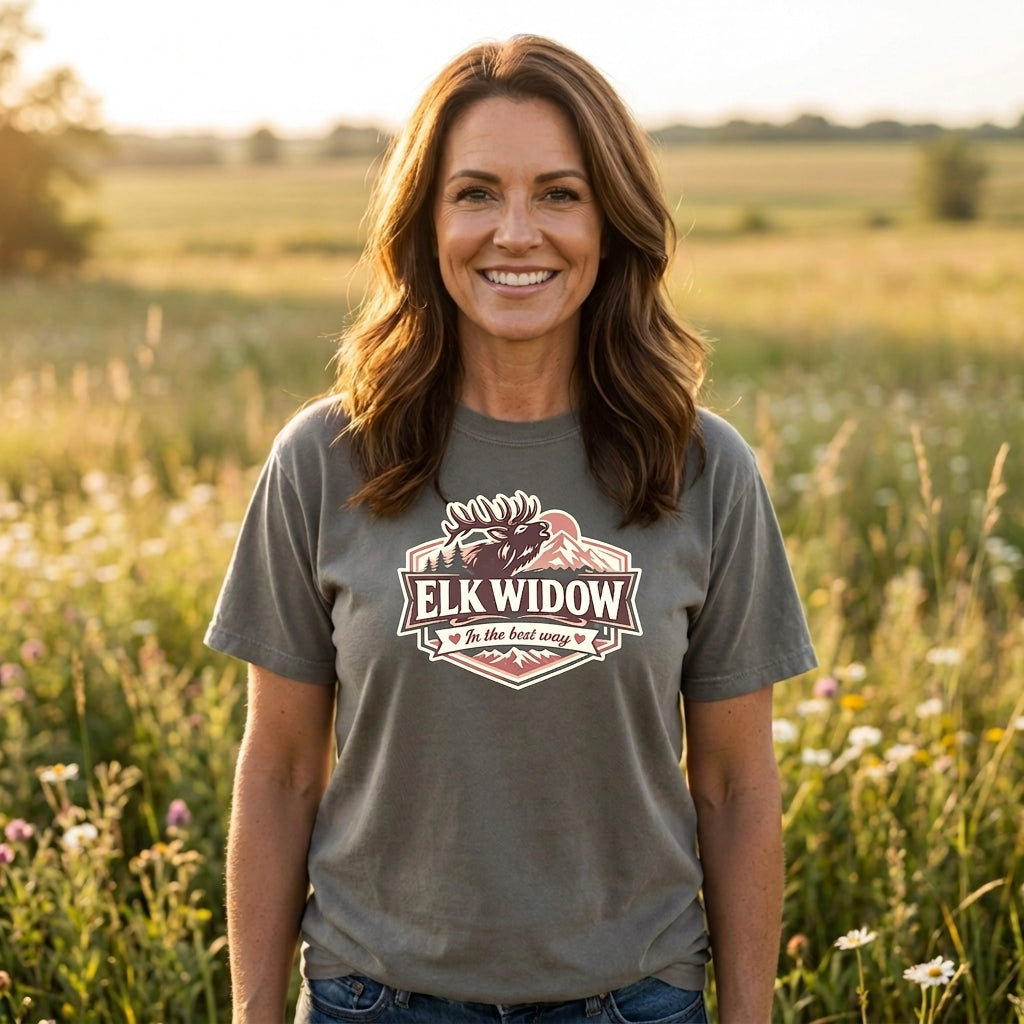Elk Widow badge graphic T-Shirt | Elk hunter design, mountain logo