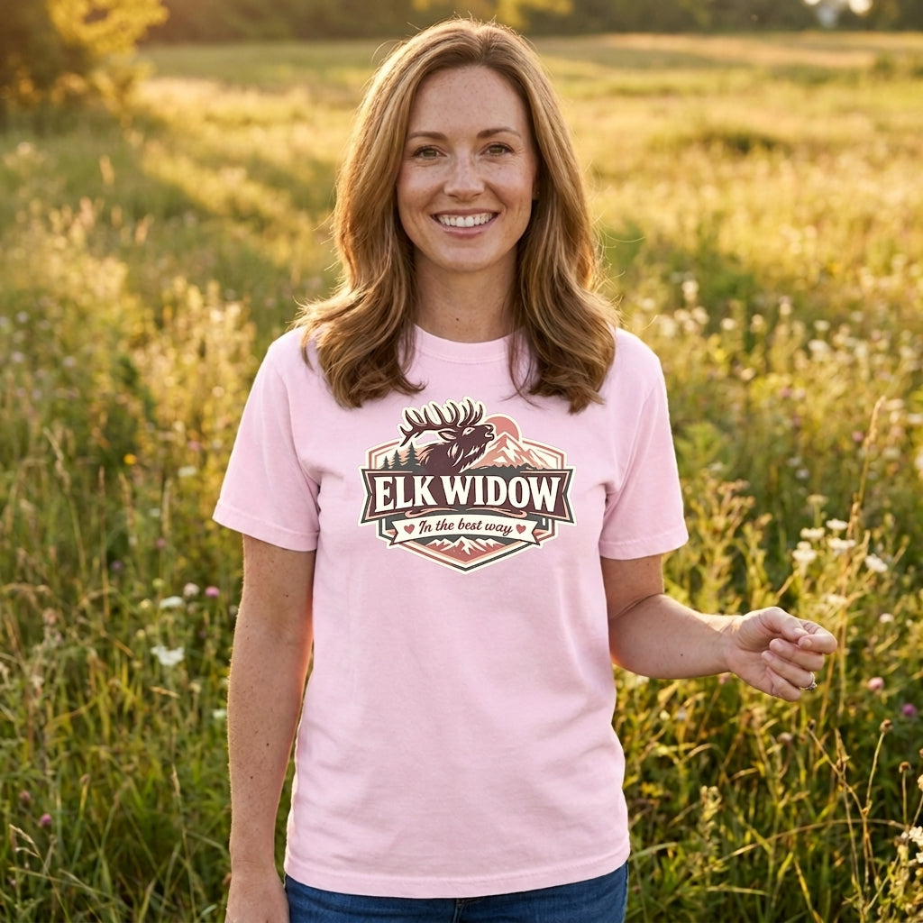 Elk Widow badge graphic T-Shirt | Elk hunter design, mountain logo
