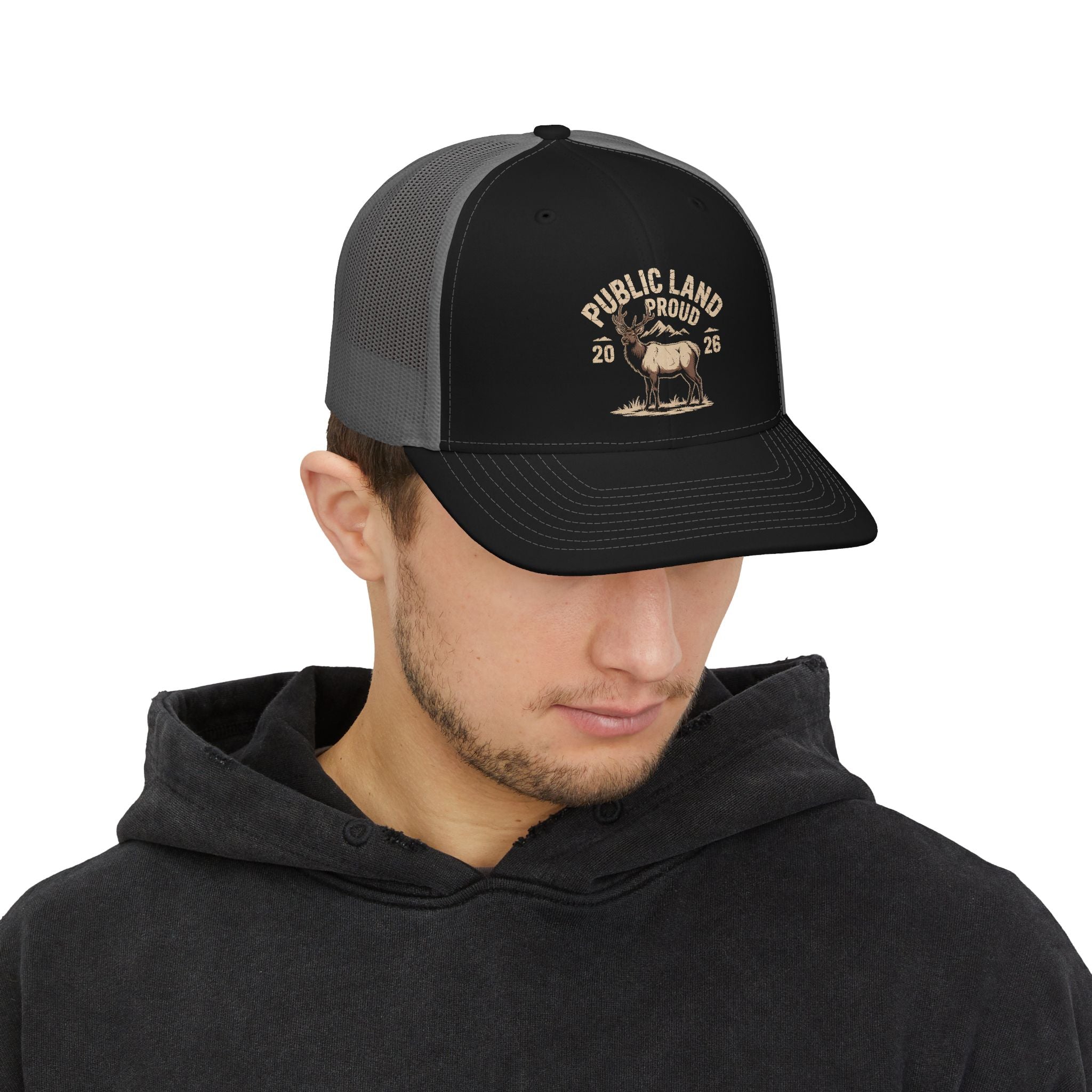 Public Land Proud Elk Patch Snapback Cap | Trucker Hat, Outdoor Hunting Style