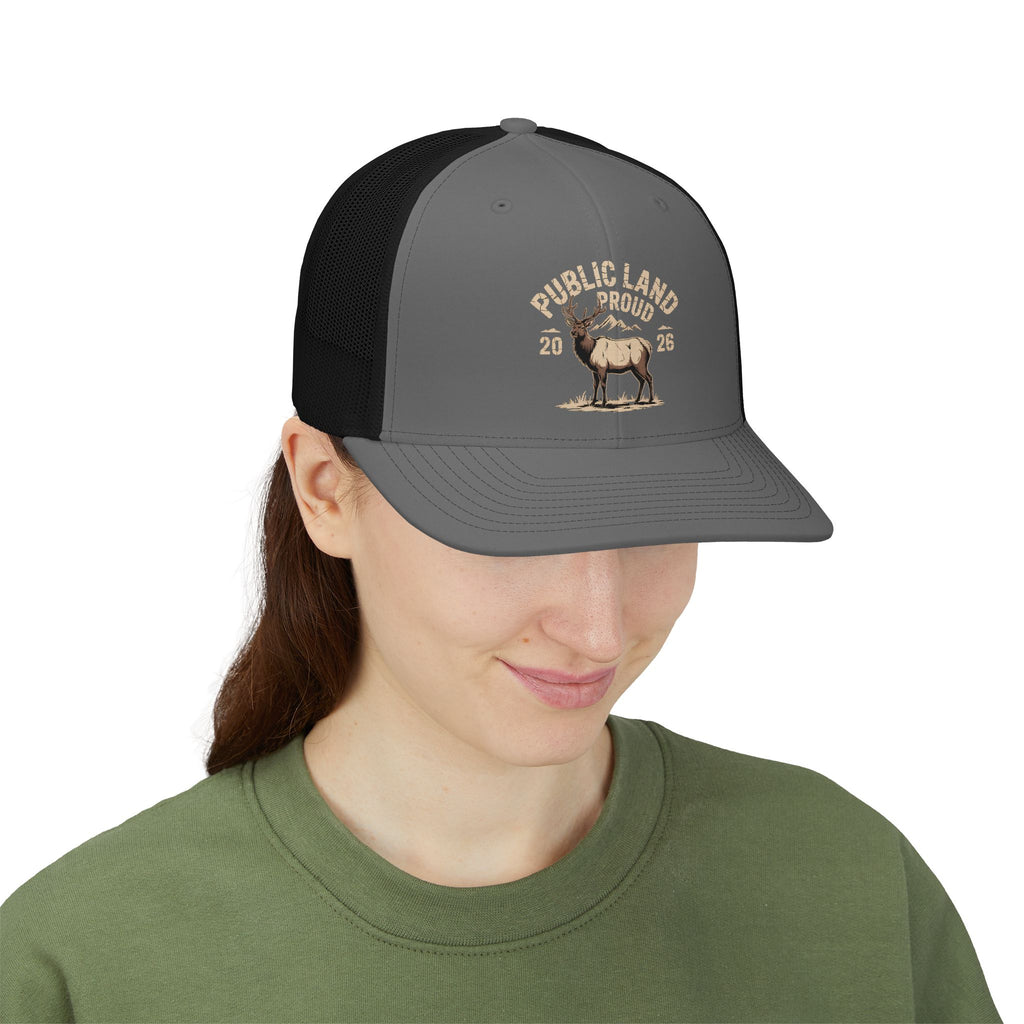 Public Land Proud Elk Patch Snapback Cap | Trucker Hat, Outdoor Hunting Style