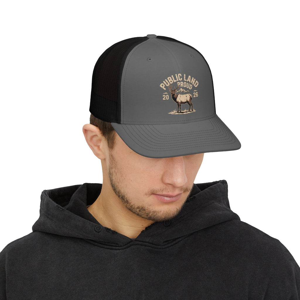 Public Land Proud Elk Patch Snapback Cap | Trucker Hat, Outdoor Hunting Style