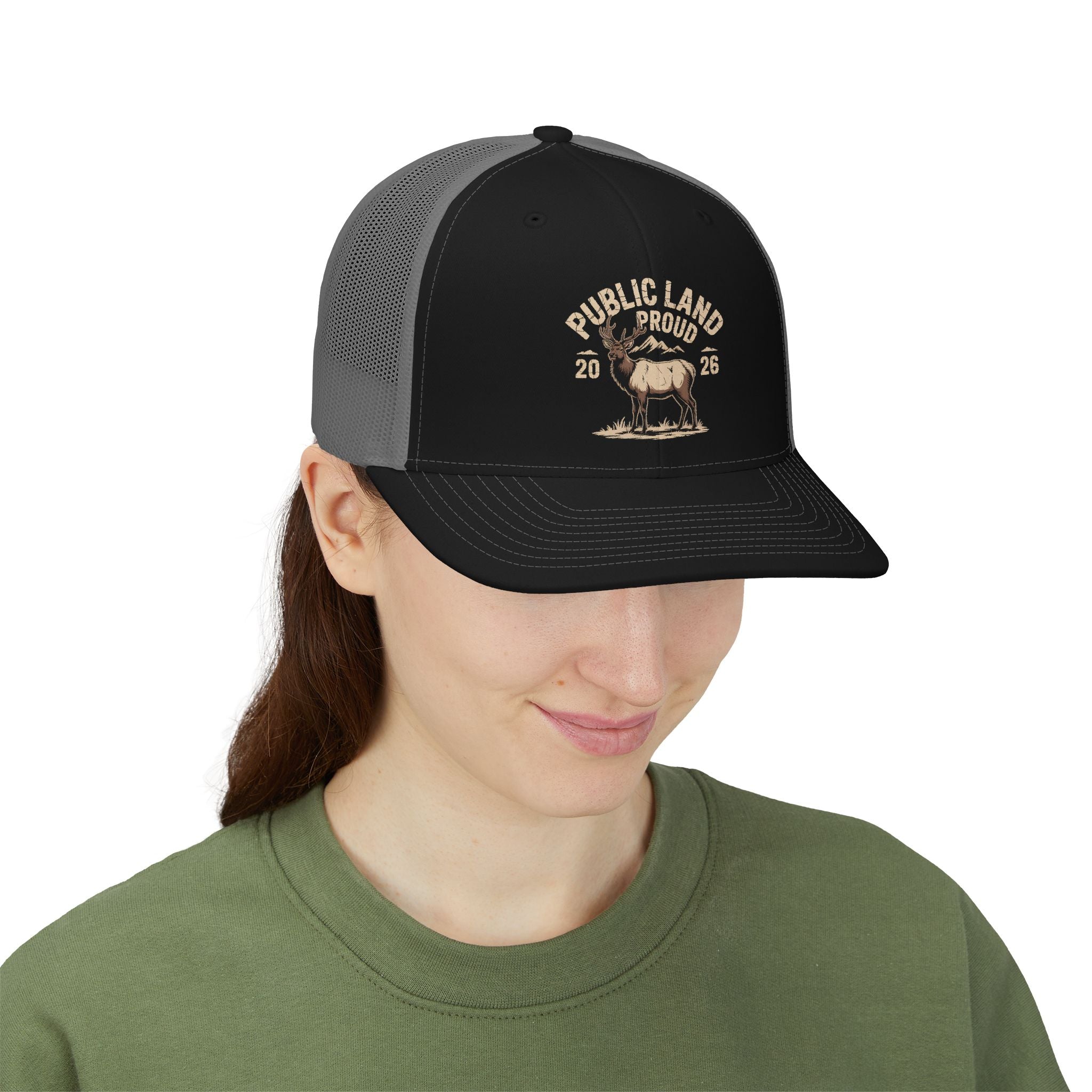 Public Land Proud Elk Patch Snapback Cap | Trucker Hat, Outdoor Hunting Style