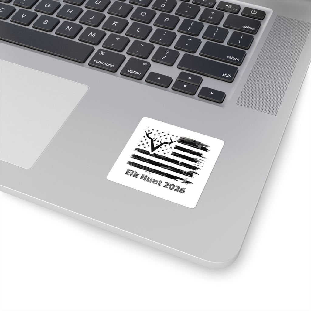 Elk Hunt 2026 Flag Square Sticker | Hunting Antlers Sticker